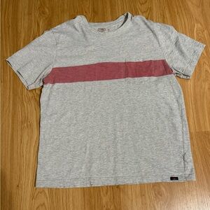 Faherty Heather Gray Tee with Burgundy Stripe